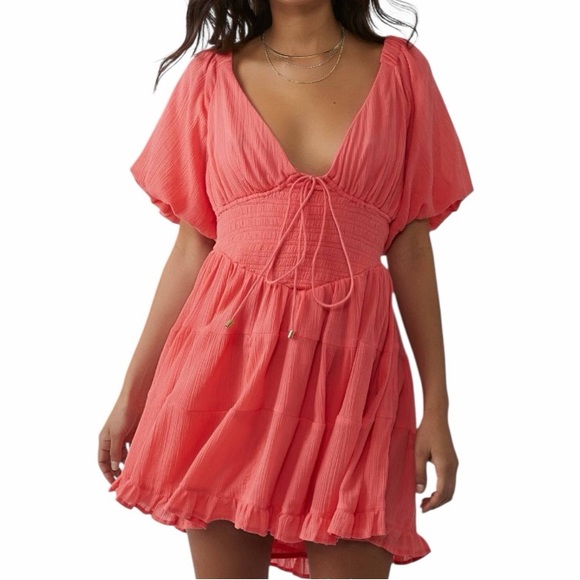 Free People Dresses & Skirts - Free People Coral Flowy Mini Dress EUC